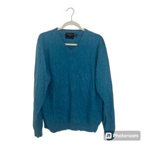 Men's Black Brown 1826 100% Cashmere Long Sleeve V-Neck Sweater Teal Size XXL
